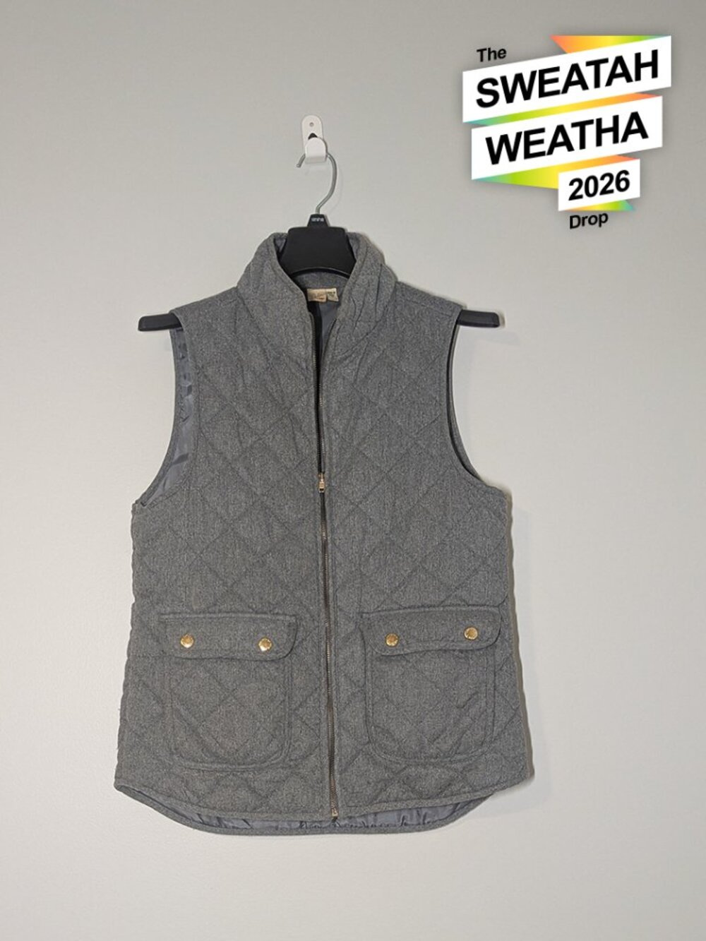 Artisan NY Quilted Wool Blend Vest EUC Grey Gold Hardware M Fall Cozy Equestrian